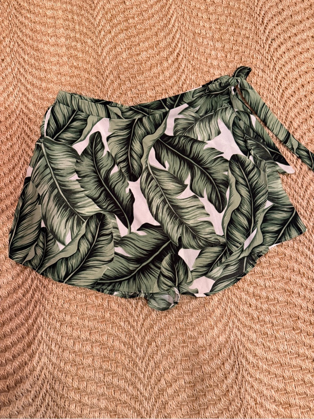 Show Me Your MuMu Green Tropical Leaf Tie-Side Swim Sarong Shorts